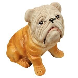 Vtg. Marco Italy Glossy Ceramic English Bulldog Figurine White and Golden Amber